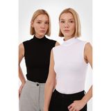 Kadın Kolsuz Bluz 2’li Set - Siyah - Beyaz - 2XL