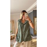 Kadın Kolsuz Kapüşonlu Çift Cepli Gömlek - 40 - 42 - Haki