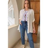 Kadın Komple Düğmeli Keten Pamuk Gömlek Oversize - Standart - Beyaz