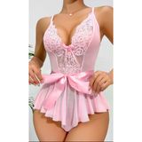 Kadın Kontrast Dantel Kemerli Teddy Body Gecelik 2118