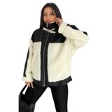Kadın Kontrast Panelli Peluş Mont – Polar Edge, beyaz, s