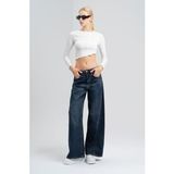 Kadın Kot Tint Rengi Düşük Bel Süper Wide Leg Fit Denim Pantolon