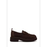 Kadın Koyu Vizon Süet Deri Maskülen Loafer AF180003DS