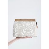 Kadın Krem Otantik Desen Clutch Çanta