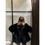 Kadın Krem Premium Peluş Kışlık Suni Kürk Mont - 000-Siyah - 36
