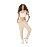 Kadın Krep Kumaş Beli Lastikli Paça Manşetli Pantolon Bej M
