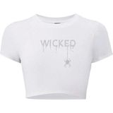 Kadın Kristal Taş Baskılı White Wicked Crop T-Shirt Beyaz