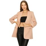 Kadın Kruvaze Yaka Gold Düğme Detaylı Blazer Ceket Pembe 40