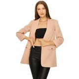 Kadın Kruvaze Yaka Gold Düğme Detaylı Blazer Ceket Pembe 44