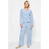Kadın Kruvaze Yaka Wellsoft Kışlık Örme Pijama Takımı V Yaka Standart Kol Regular Kalıp