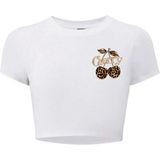 Kadın Küçük Cherry Leopar Crop T-Shirt (Beyaz) - Siyah - M