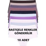 Kadın Külot 10 Lu Paket Yüksek Bel Pamuklu Likrali Rastgele Karısık Renklı