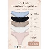 Kadın Külot Brazilyan Tanga 5 Li Paket Likralı Pamuklu