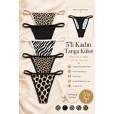 Kadın Külot Tanga 5 Li Paket Likralı Pamuklu Leopar