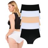 Kadın Külot, Yüksek Bel Külot, 5li Paket, SiyahBeyazBej, 2XL
