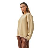 Kadın Kum Beji 3 İplik Penye Şardonlu Oversize Sweatshirt 28050
