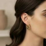 Kadın Küpe 316L Çelik Gold Renk Bambu Model Halka Takı Aksesuar