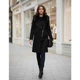 Kadın Kürklü Kaşe Kışlık Siyah Kaban - 2XL - Renkli