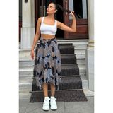 Kadın Laci & Ekru Desenli, Asimetrik Kesim, Hareketli, Rahat Moda Etek - 36