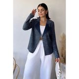 Kadın Laci Uzun Kol, Yumuşak Dokulu, Çift Taraflı Yaka, Hırka Ceket - Lacivert - 40