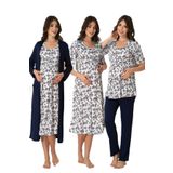 Kadın Lacivert Hamile Lohusa Sabahlık Gecelik Pijama Takım 4'lü Set, 2XL, B8016EF-19804IGP2716714
