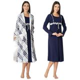 Kadın Lacivert Hamile Lohusa Sabahlık Ve Gecelik Takım, 2XL, EFT8085EF-869BST0010012