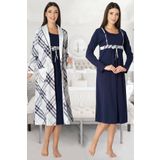 Kadın Lacivert Hamile Lohusa Sabahlık Ve Gecelik Takım (Lacivert / 2XL)