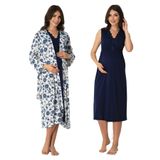 Kadın Lacivert Hamile Lohusa Sabahlık Ve Gecelik Takım, XL, HW8035EF-86D0018320406