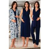 Kadın Lacivert Hamile Lohusa Sabahlıklı Gecelik Pijama Takımı 4'lü Set, M, Effortt8036-19804IGP27168337