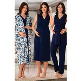 Kadın Lacivert Hamile Lohusa Sabahlıklı Gecelik Pijama Takımı 4'lü Set, S, Effortt8036-19804IGP27168336