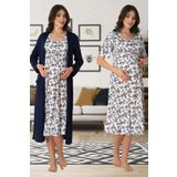 Kadın Lacivert Hamile Lohusa Sabahlıklı Gecelik Takım 2 Li Set (Lacivert / 2XL)