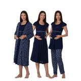 Kadın Lacivert Hamile Lohusa Sabahlıklı Gecelik Ve Pijama Takım Set, 2XL, B6016EF-869BST0009789