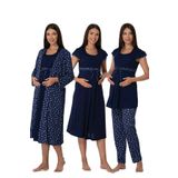 Kadın Lacivert Hamile Lohusa Sabahlıklı Gecelik Ve Pijama Takım Set, S, B6016EF-869BST0010154