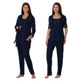 Kadın Lacivert Hamile Lohusa Sabahlıklı Pijama Takımı, L, B6034EF-869DST0010230