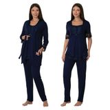 Kadın Lacivert Hamile Lohusa Sabahlıklı Pijama Takımı, M, B6034EF-89D0018312204