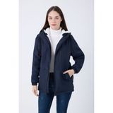Kadın Lacivert Içi Kürklü Su ve Rüzgar Geçirmez Kapüşonlu Kışlık Mont & Kaban & Parka - XL
