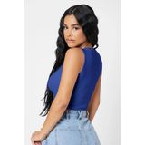 Kadın Lacivert Kare Yaka Crop Top Bluz
