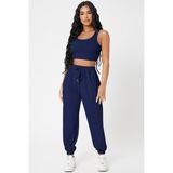 Kadın Lacivert Kaşkorse Cepli Jogger Eşofman Altı ve Crop Top Bluz - S - M