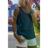 Kadın Lacivert Muslin Pis Dikiş Askılı Katlı Salaş Basic Atlet Bluz 3423242