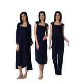 Kadın Lacivert Pijama Takımı Gecelik Sabahlık Lohusa Hamile 4'lü Set, 2XL, B2305EF-19804IGP264104