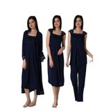 Kadın Lacivert Pijama Takımı Gecelik Sabahlık Lohusa Hamile 4'lü Set, M, B2305EF-19804IGP264101