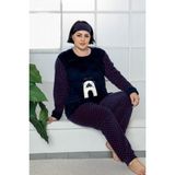 Kadın Lacivert Renk Puantiyeli Polar Kumaş Azl-61933 Pijama Takımı