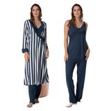 Kadın Lacivert Sabahlıklı Hamile Lohusa Pijama Takım Effort, L, Effortt9034-19804IGP2717358