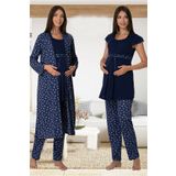 Kadın Lacivert Sabahlıklı Hamile Lohusa Pijama Takımı (Lacivert/XL)