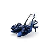 Kadın Lacivert Saten Orta Topuk Stiletto Fiyonklu Yeni Sezon HK1091 Lacivert 38