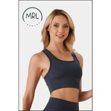 Kadın Lacivert Spor Büstiyer Crop Halter Yaka Pedli Toparlayıcı Likralı Dalgıç Havuz Deniz Uygun - 3XL