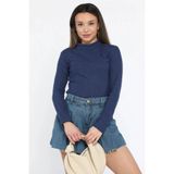 Kadın Lacivert Yarım Balıkçı Yaka Bluz - 10673 Lacivert M