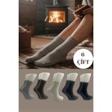 Kadın Lambswool Yün Kışlık Çok Renkli Yarım Konç Çorap 6'lı Paket - 36 - 40