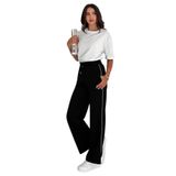 Kadın Lastikli Bel Bağcıklı Bol Paça Pantolon – Rahat & Minimal Stil, siyah, s