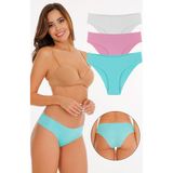 Kadın Lazer Kesim Düşük Bel Külot 3'lü Paket Set - XL - Renkli